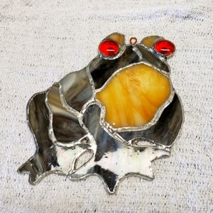 Art deco stained glass 9x9in frog
